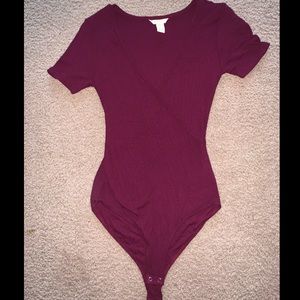 Maroon Deep V Bodysuit